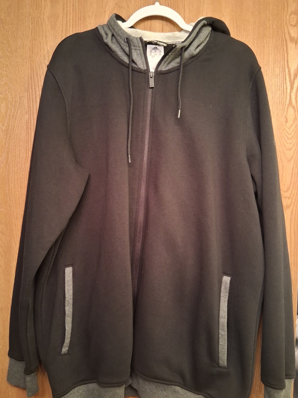 adidas Men's Charcoal Black Full-Zip Hoodie with Gray Accents